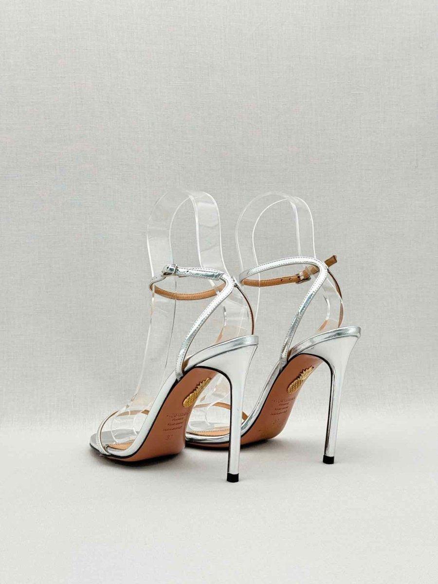 Pre-loved AQUAZZURA Metallic Silver Size EU 37 Heeled Sandals at Reems Closet