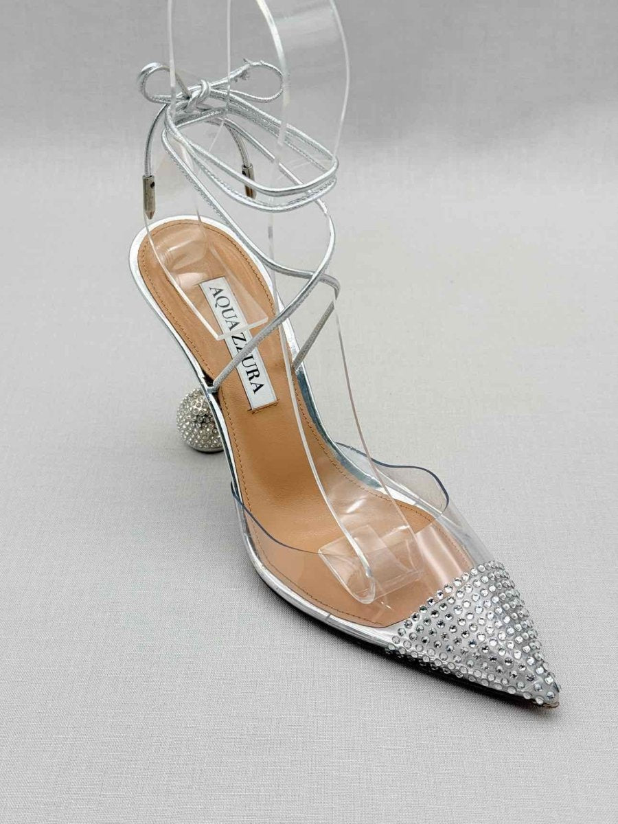 Pre - loved AQUAZZURA Night Silver Size EU 36 Heeled Sandals at Reems Closet