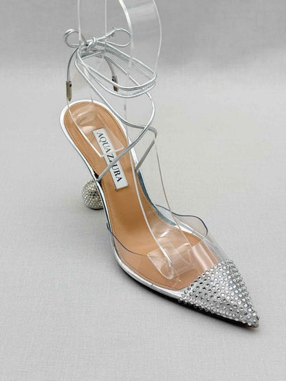 Pre - loved AQUAZZURA Night Silver Size EU 36 Heeled Sandals at Reems Closet