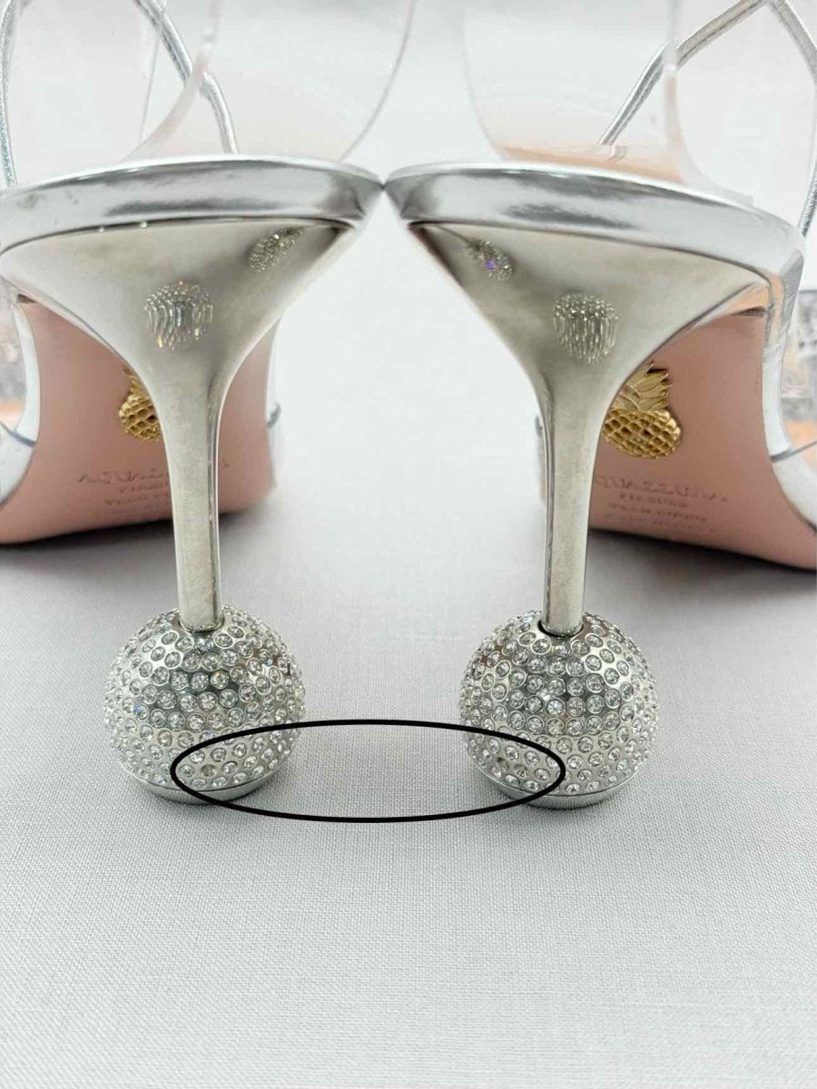 Pre - loved AQUAZZURA Night Silver Size EU 36 Heeled Sandals at Reems Closet
