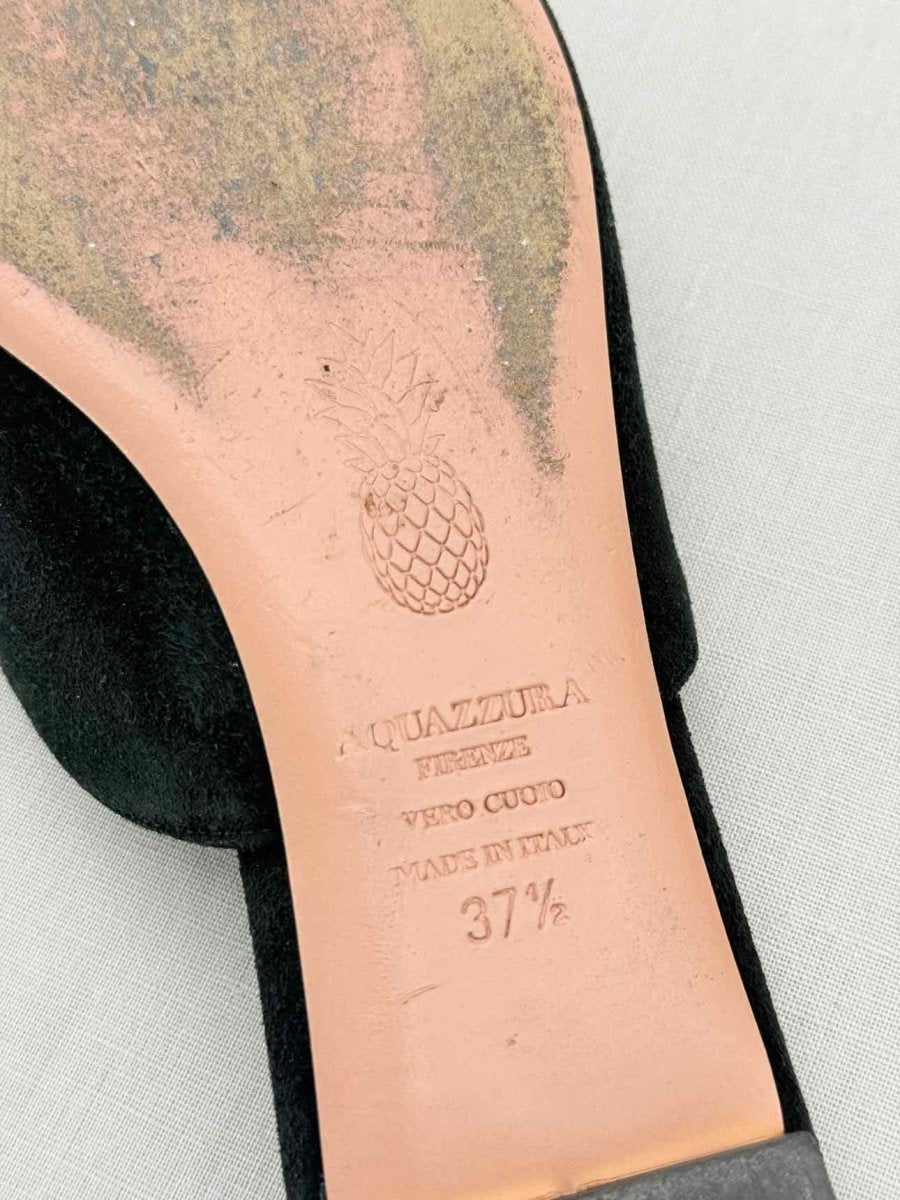 Pre - loved AQUAZZURA Powder Puff Black Size EU 37.5 Mules at Reems Closet