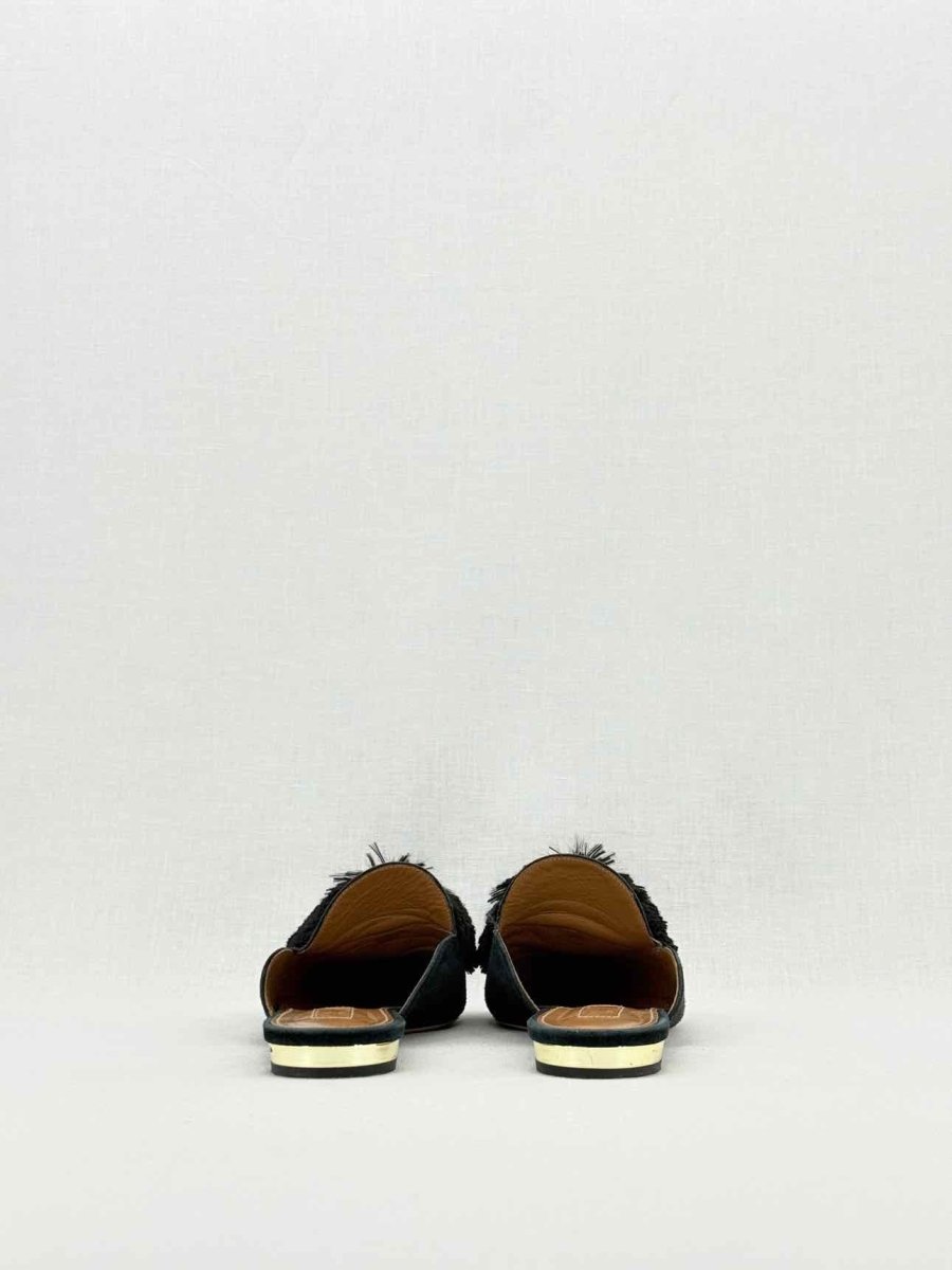 Pre - loved AQUAZZURA Powder Puff Black Size EU 37.5 Mules at Reems Closet