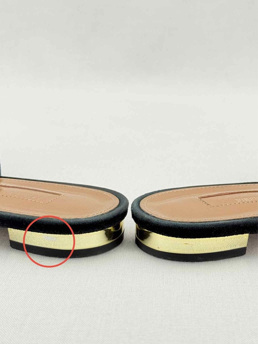 Pre - loved AQUAZZURA Powder Puff Black Size EU 37.5 Mules at Reems Closet