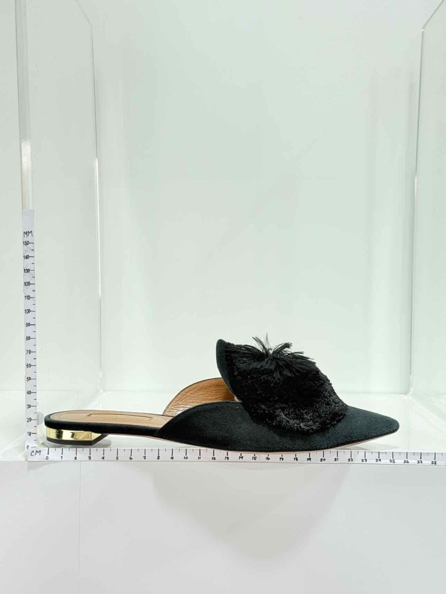 Pre - loved AQUAZZURA Powder Puff Black Size EU 37.5 Mules at Reems Closet