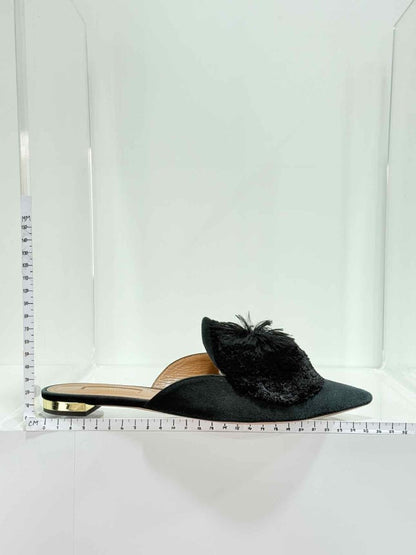 Pre - loved AQUAZZURA Powder Puff Black Size EU 37.5 Mules at Reems Closet