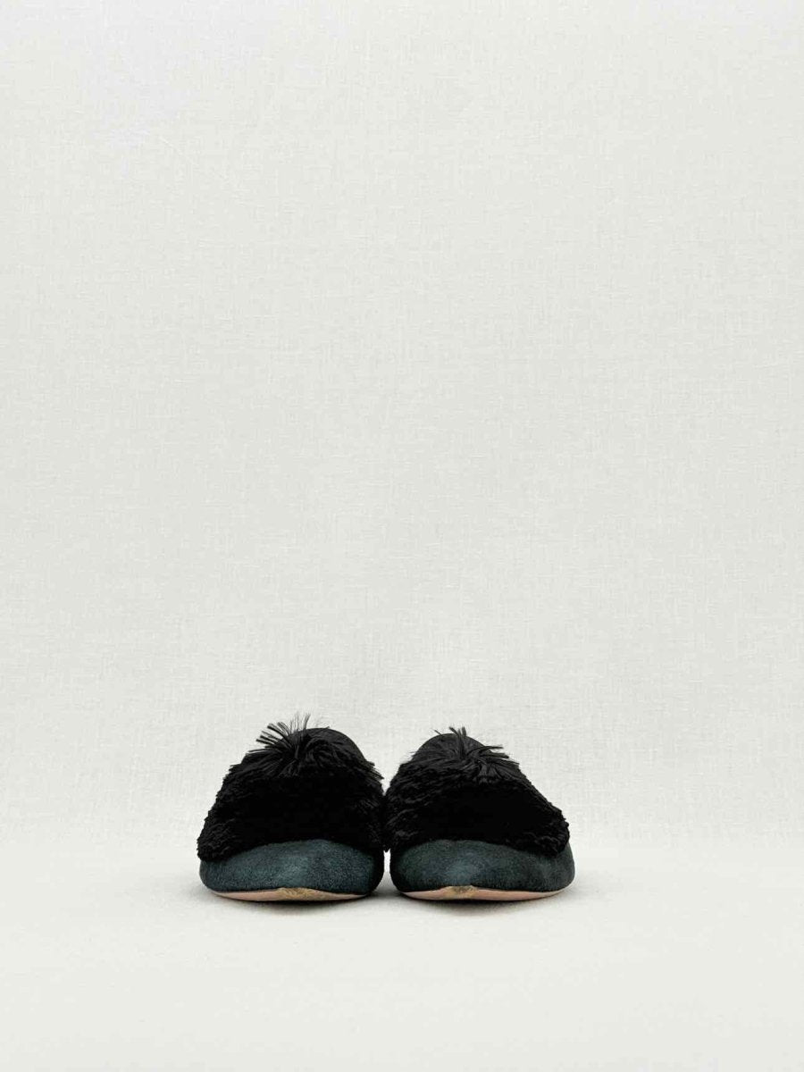 Pre - loved AQUAZZURA Powder Puff Black Size EU 37.5 Mules at Reems Closet