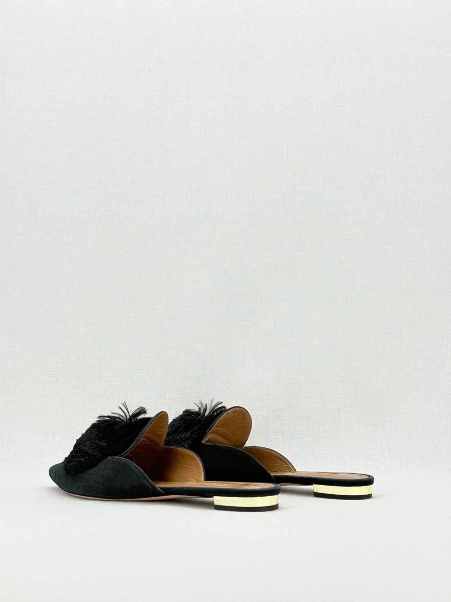 Pre - loved AQUAZZURA Powder Puff Black Size EU 37.5 Mules at Reems Closet