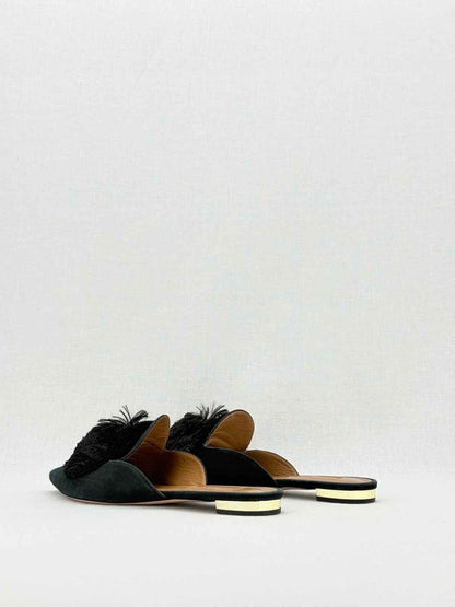 Pre - loved AQUAZZURA Powder Puff Black Size EU 37.5 Mules at Reems Closet