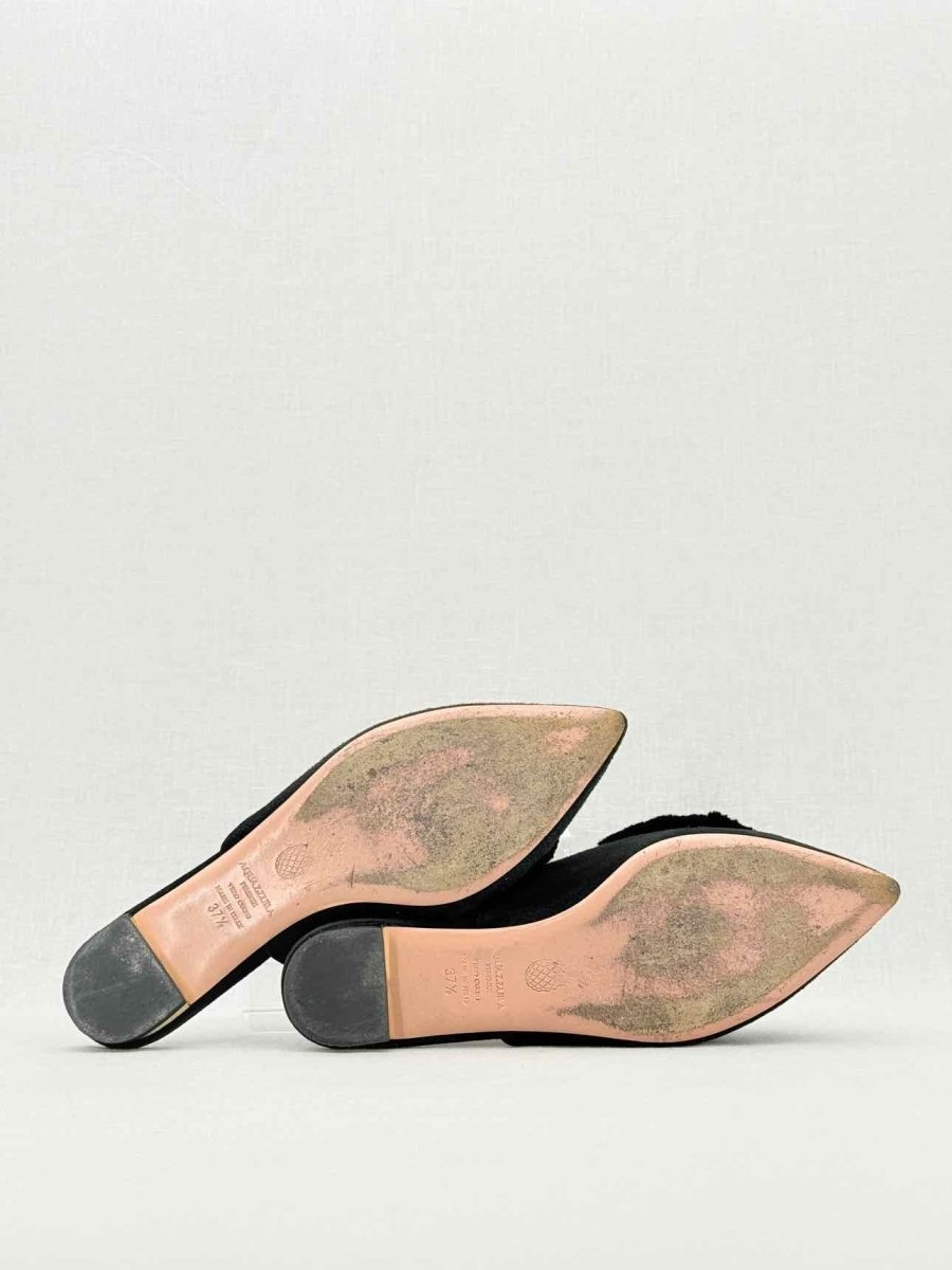 Pre - loved AQUAZZURA Powder Puff Black Size EU 37.5 Mules at Reems Closet