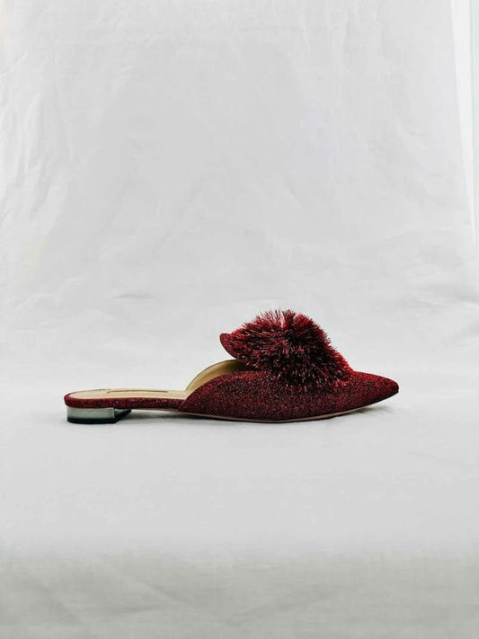 Pre - loved AQUAZZURA Powder Puff Burgundy Slippers 39 at Reems Closet