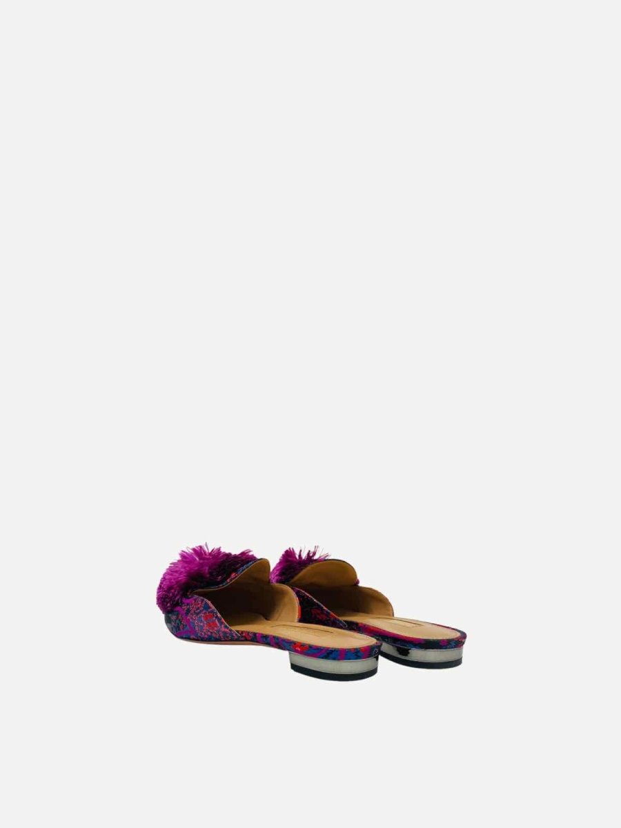 Pre - loved AQUAZZURA Puff Pom Pom Pink & Blue Mules at Reems Closet