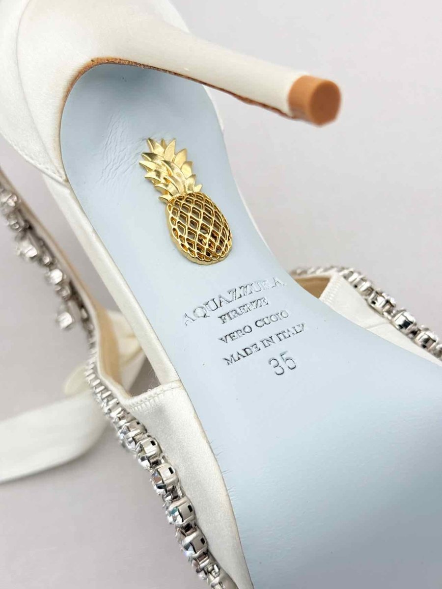 Pre-loved AQUAZZURA Stella Jeweled Bridle White Size EU 35 Pumps at Reems Closet