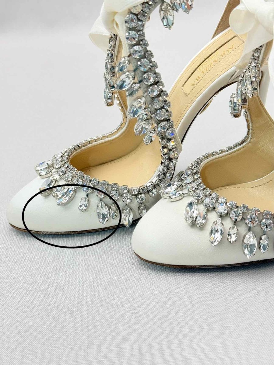 Pre-loved AQUAZZURA Stella Jeweled Bridle White Size EU 35 Pumps at Reems Closet