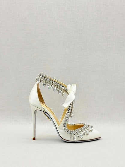 Pre-loved AQUAZZURA Stella Jeweled Bridle White Size EU 35 Pumps at Reems Closet