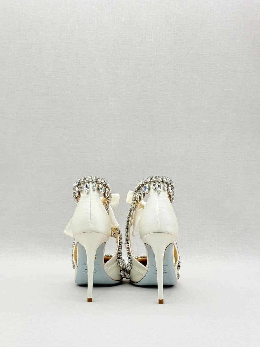 Pre-loved AQUAZZURA Stella Jeweled Bridle White Size EU 35 Pumps at Reems Closet