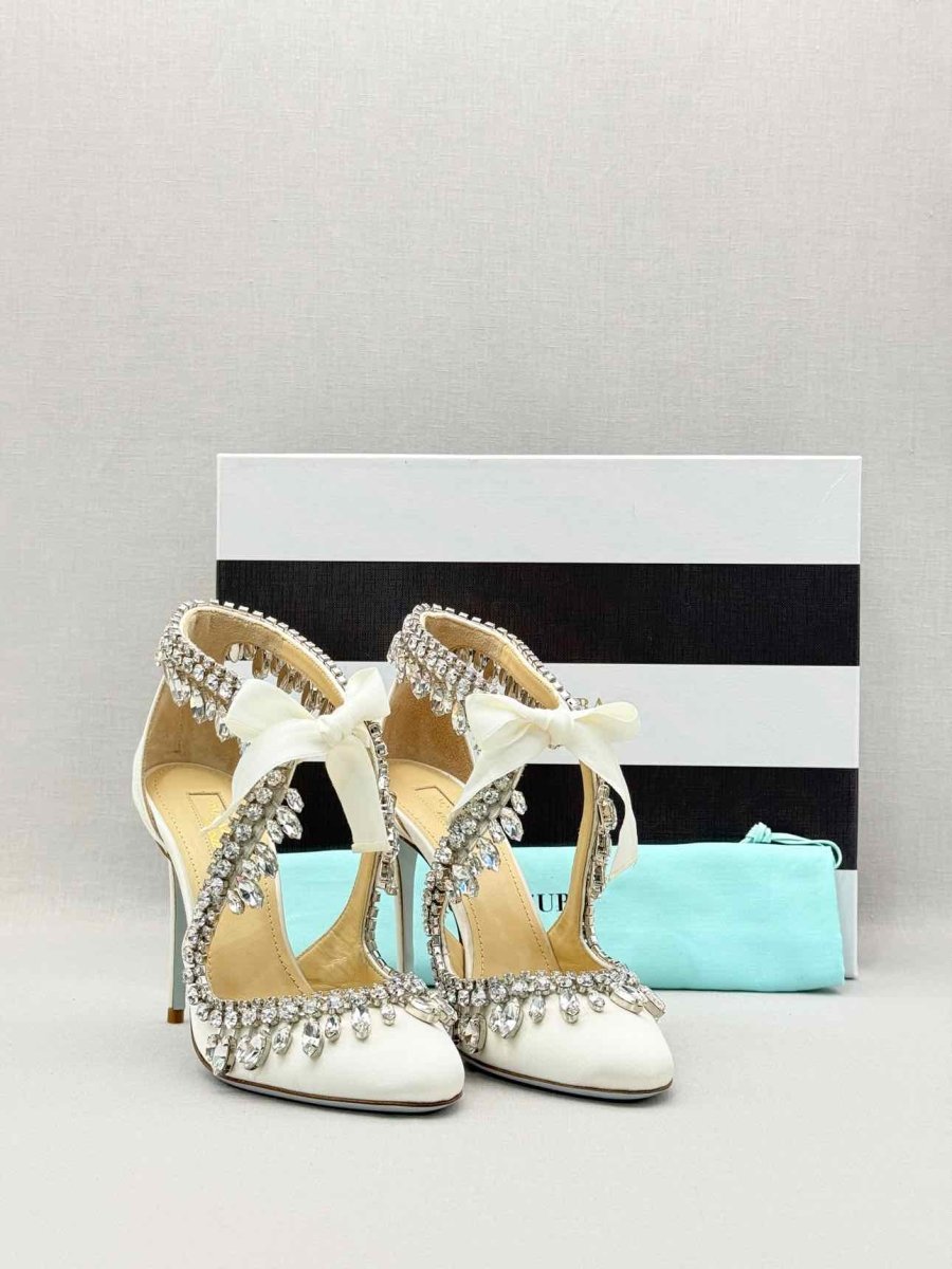 Pre-loved AQUAZZURA Stella Jeweled Bridle White Size EU 35 Pumps at Reems Closet