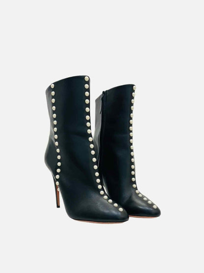 Pre-loved AQUAZZURA Studded Follie Black Ankle Boots from Reems Closet