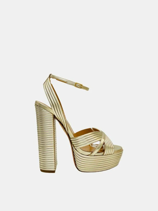 Pre - loved AQUAZZURA Sundance Metallic Gold Heeled Sandals at Reems Closet