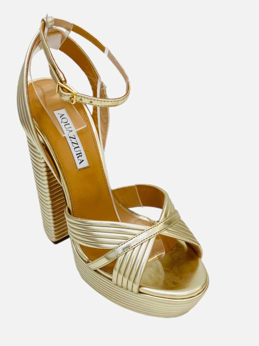 Pre - loved AQUAZZURA Sundance Metallic Gold Heeled Sandals at Reems Closet