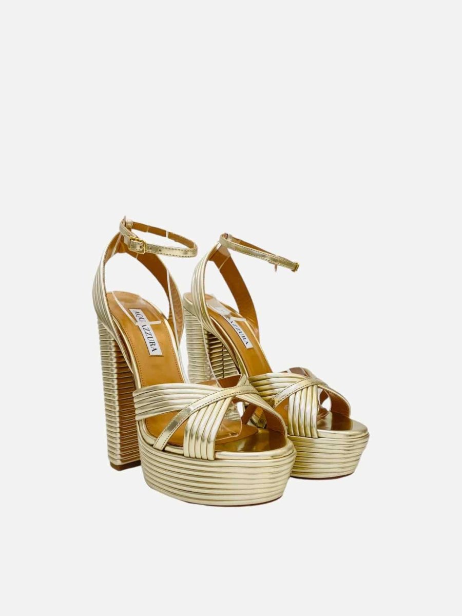 Pre - loved AQUAZZURA Sundance Metallic Gold Heeled Sandals at Reems Closet