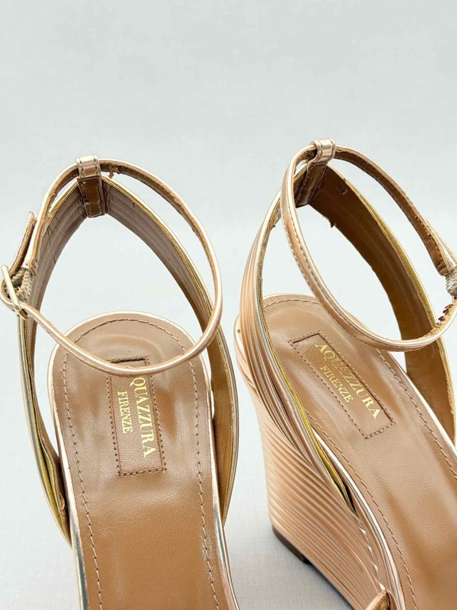 Pre - loved AQUAZZURA Sundance Rose Gold Size EU 38.5 Wedges at Reems Closet