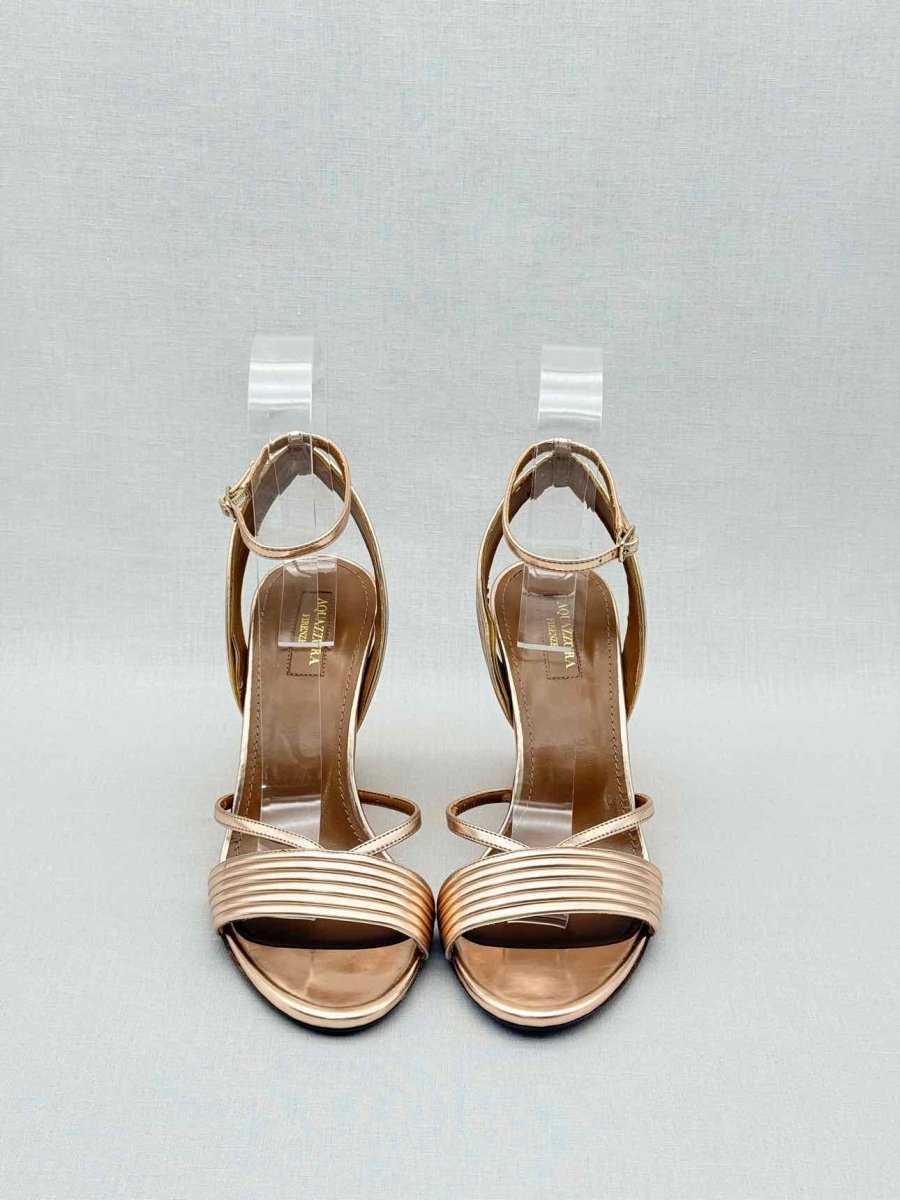 Pre - loved AQUAZZURA Sundance Rose Gold Size EU 38.5 Wedges at Reems Closet