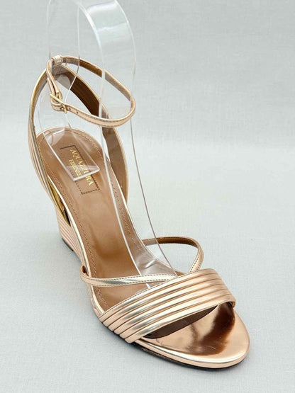 Pre - loved AQUAZZURA Sundance Rose Gold Size EU 38.5 Wedges at Reems Closet