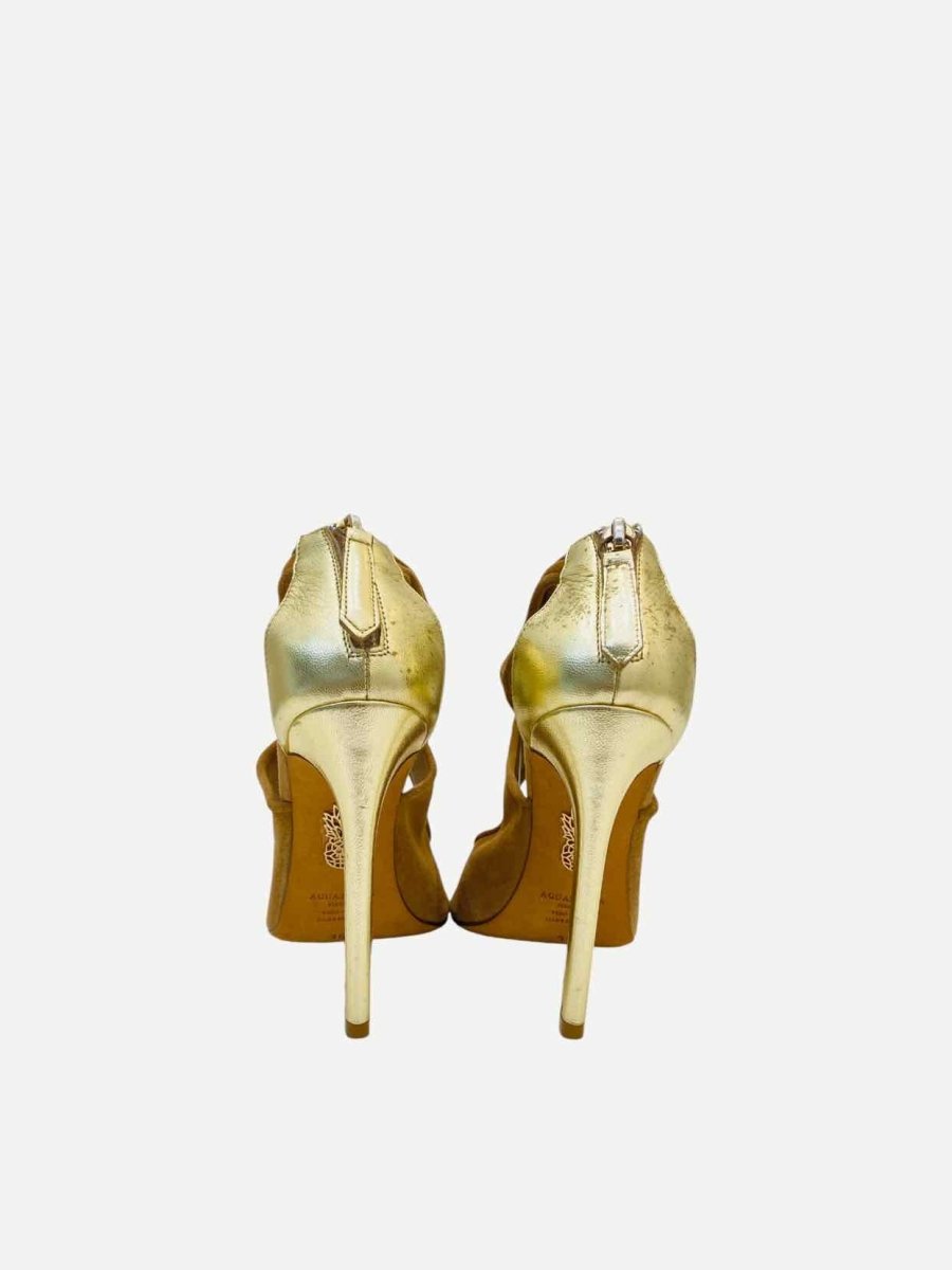 Pre - loved AQUAZZURA Two Tone Beige & Gold Heeled Sandals 38 at Reems Closet