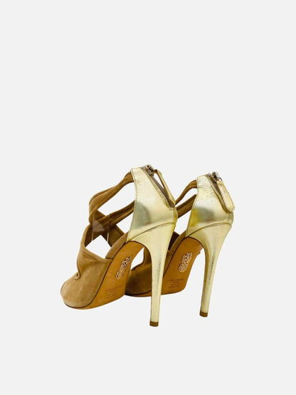 Pre - loved AQUAZZURA Two Tone Beige & Gold Heeled Sandals 38 at Reems Closet