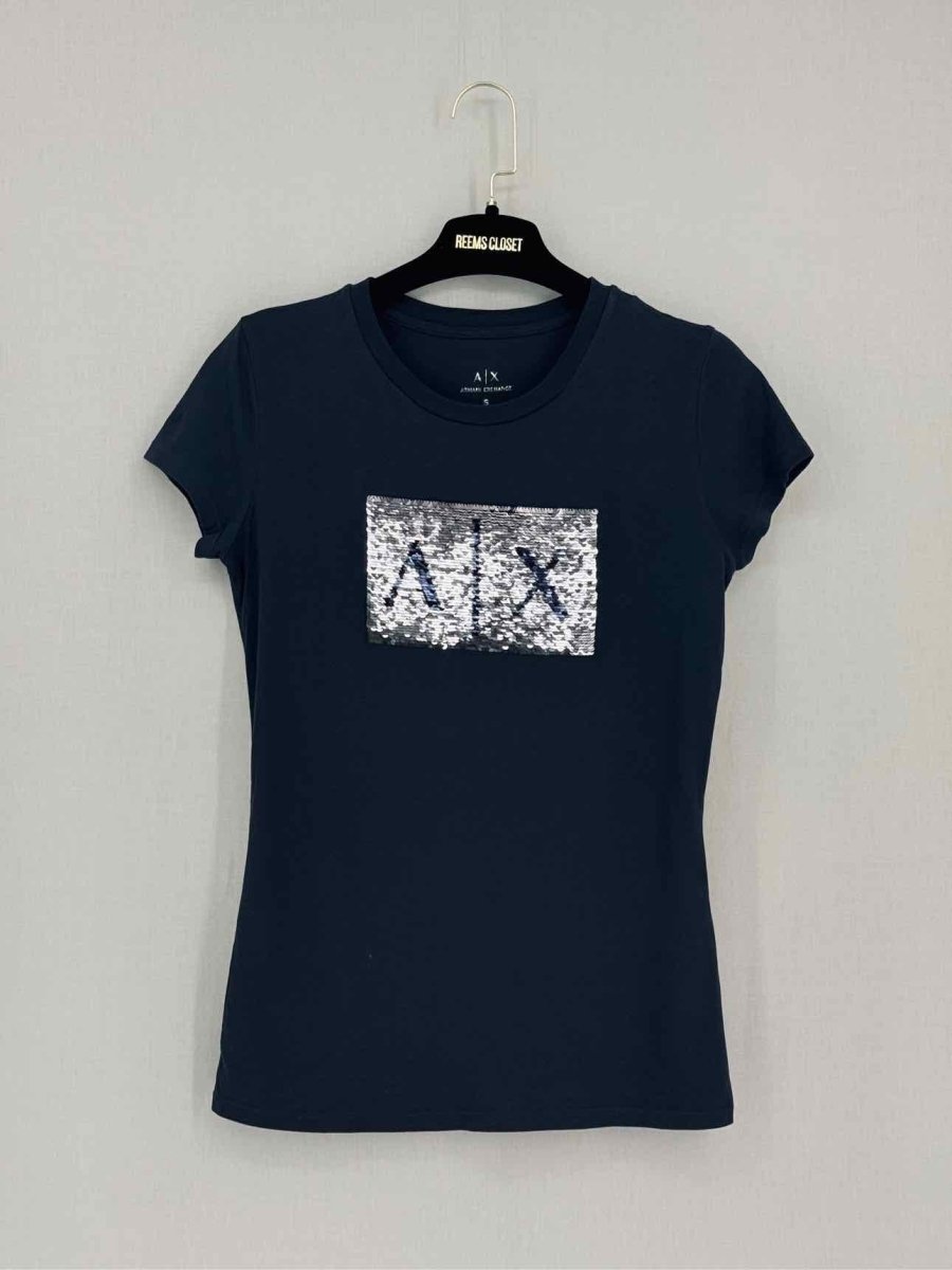Pre-loved ARMANI EXCHANGE Navy Blue Logo Size Small T-shirt at Reems Closet