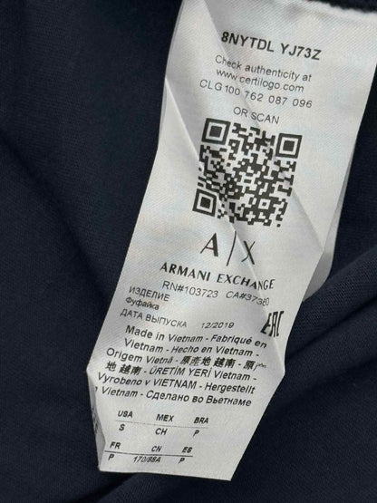 Pre-loved ARMANI EXCHANGE Navy Blue Logo Size Small T-shirt at Reems Closet