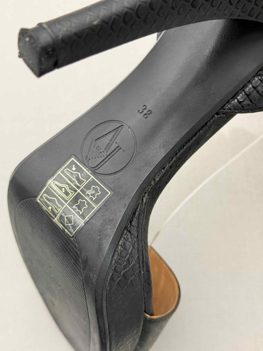 Pre-loved ARMANI JEANS Black Textured Size EU 38 Heeled Sandals at Reems Closet