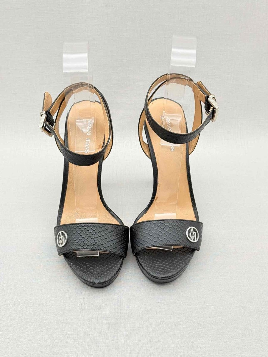 Pre-loved ARMANI JEANS Black Textured Size EU 38 Heeled Sandals at Reems Closet