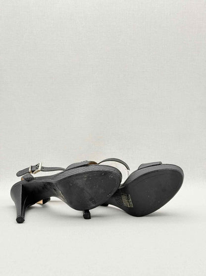 Pre-loved ARMANI JEANS Black Textured Size EU 38 Heeled Sandals at Reems Closet