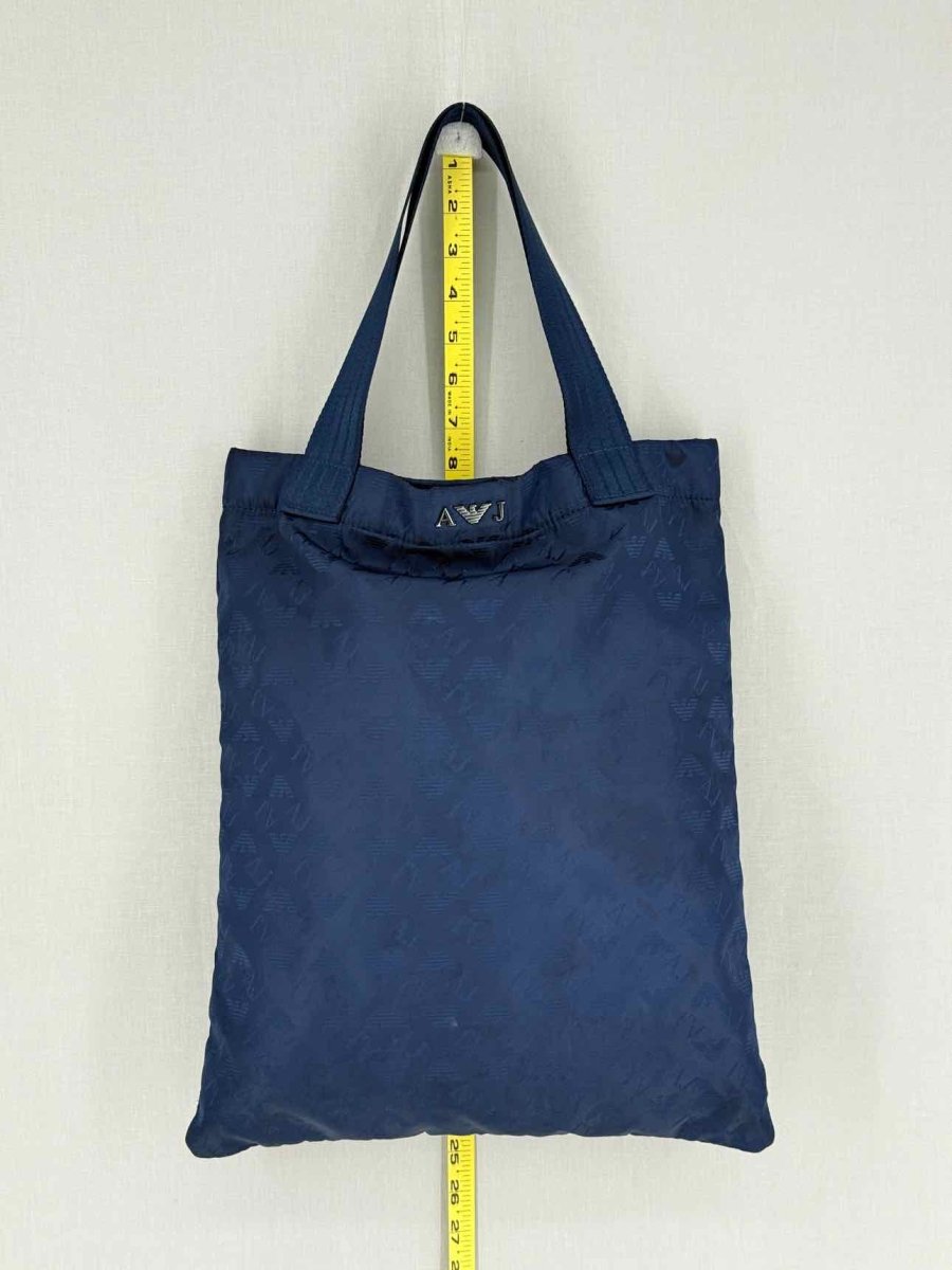 Pre - loved ARMANI JEANS Blue Monogram Tote Bag at Reems Closet