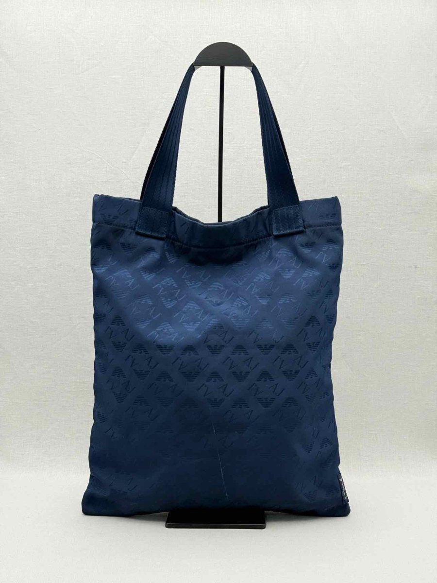 Pre - loved ARMANI JEANS Blue Monogram Tote Bag at Reems Closet
