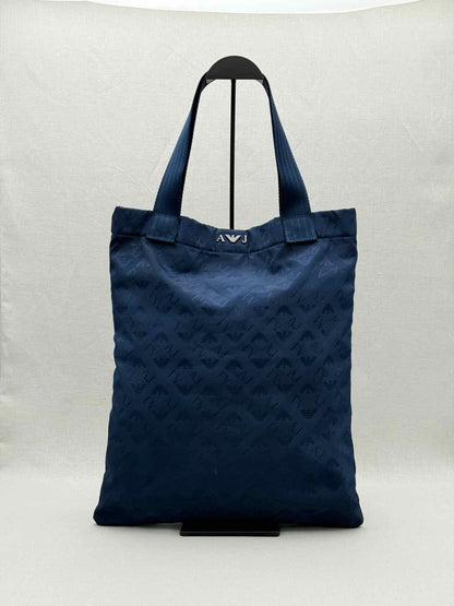 Pre - loved ARMANI JEANS Blue Monogram Tote Bag at Reems Closet