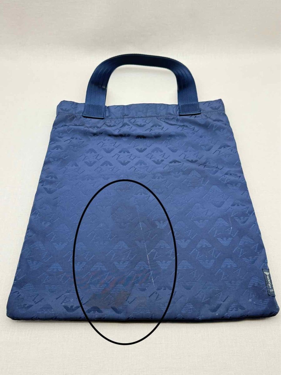 Pre - loved ARMANI JEANS Blue Monogram Tote Bag at Reems Closet