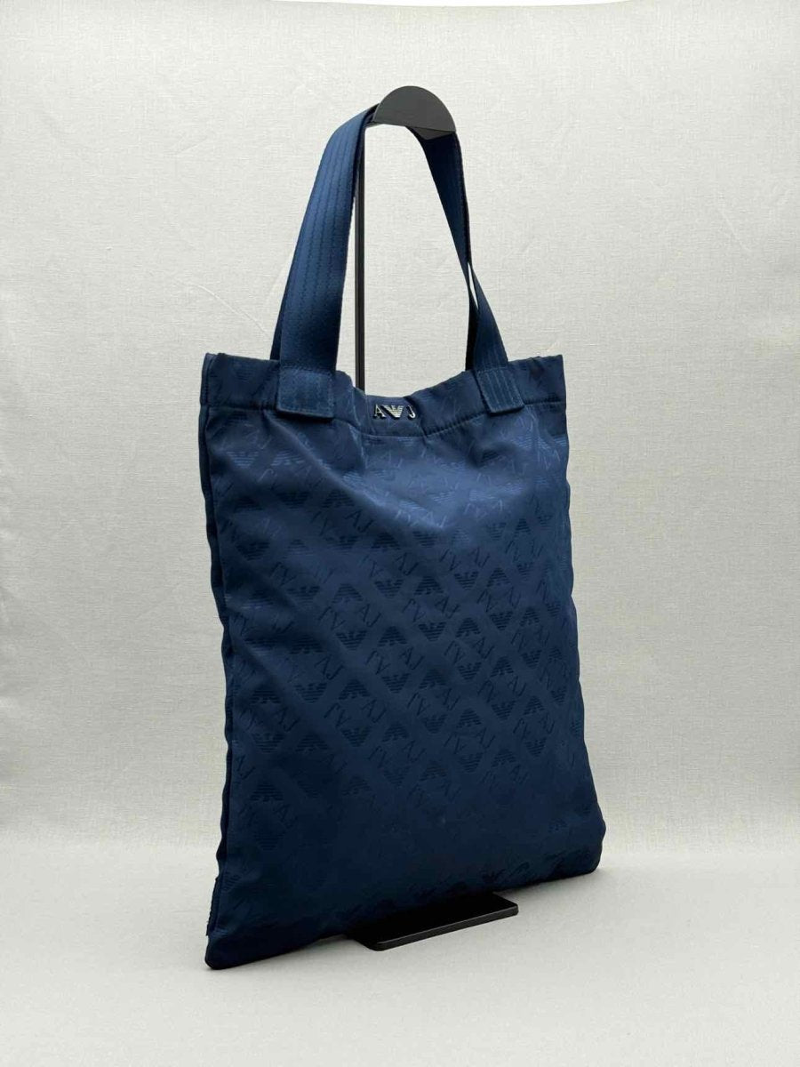 Pre - loved ARMANI JEANS Blue Monogram Tote Bag at Reems Closet