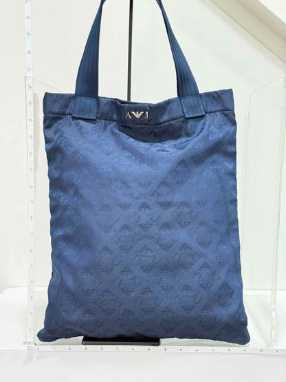 Pre - loved ARMANI JEANS Blue Monogram Tote Bag at Reems Closet