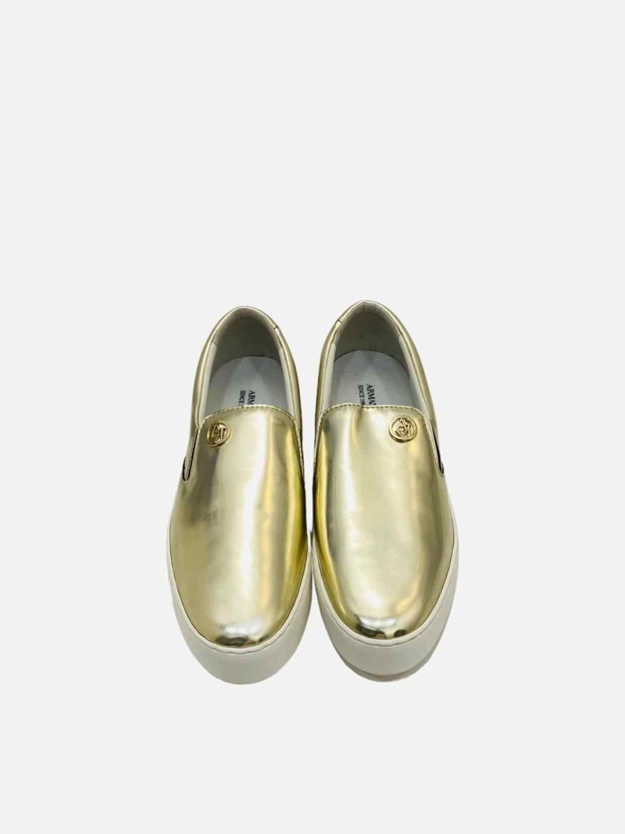 Pre - loved ARMANI JEANS Mirror Gold Sneakers at Reems Closet