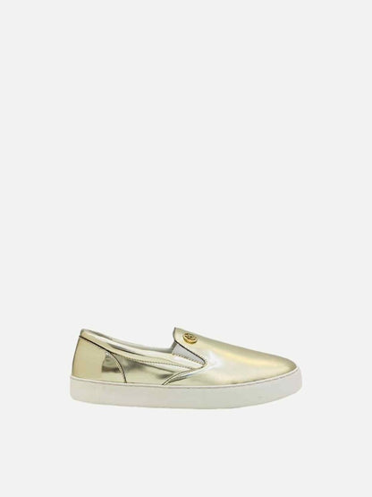 Pre - loved ARMANI JEANS Mirror Gold Sneakers at Reems Closet