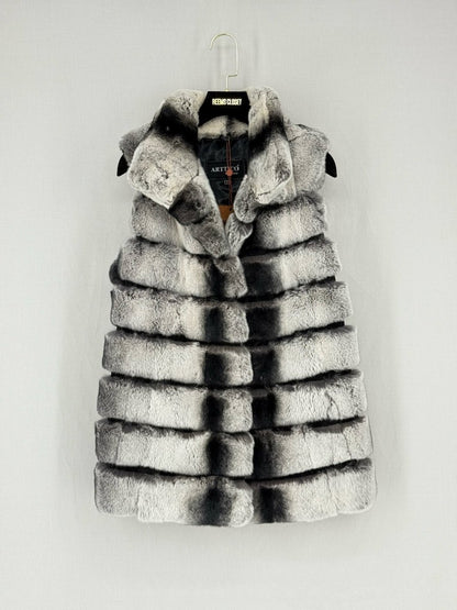 Pre - loved ARTTICO Fur Grey & Black Size Small Gilet at Reems Closet