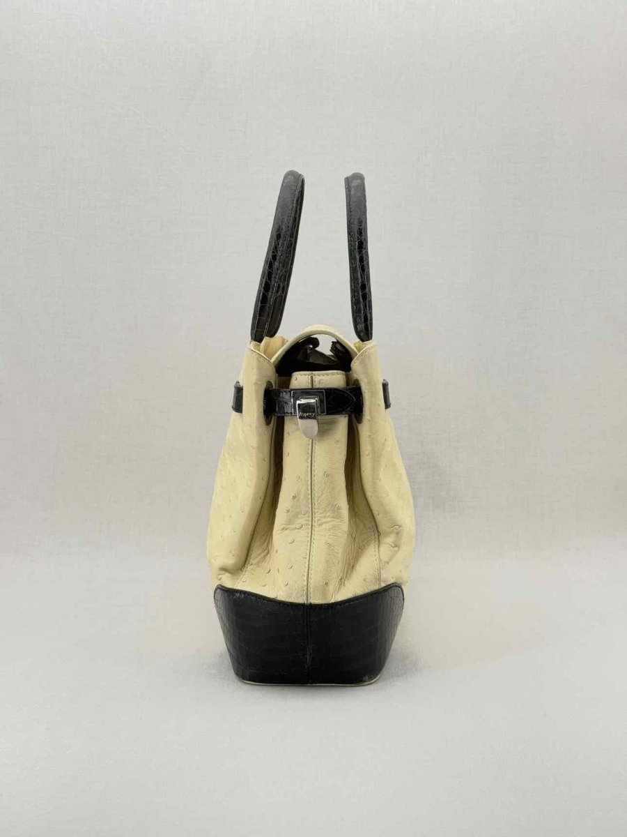 Pre - loved ASPREY Darcy Cream & Black Top Handle at Reems Closet