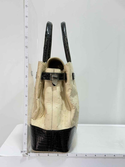 Pre - loved ASPREY Darcy Cream & Black Top Handle at Reems Closet