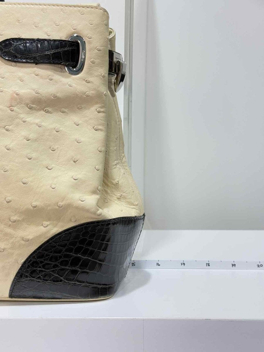 Pre - loved ASPREY Darcy Cream & Black Top Handle at Reems Closet