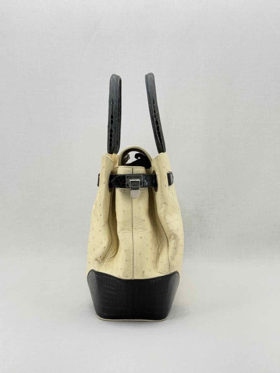 Pre - loved ASPREY Darcy Cream & Black Top Handle at Reems Closet
