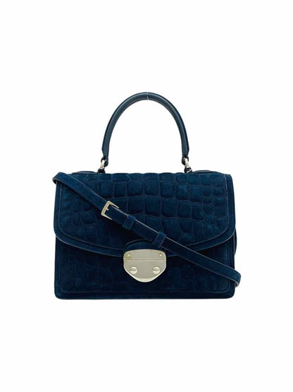 Pre - loved ASPREY Suede Navy Blue Quilted Top Handle at Reems Closet