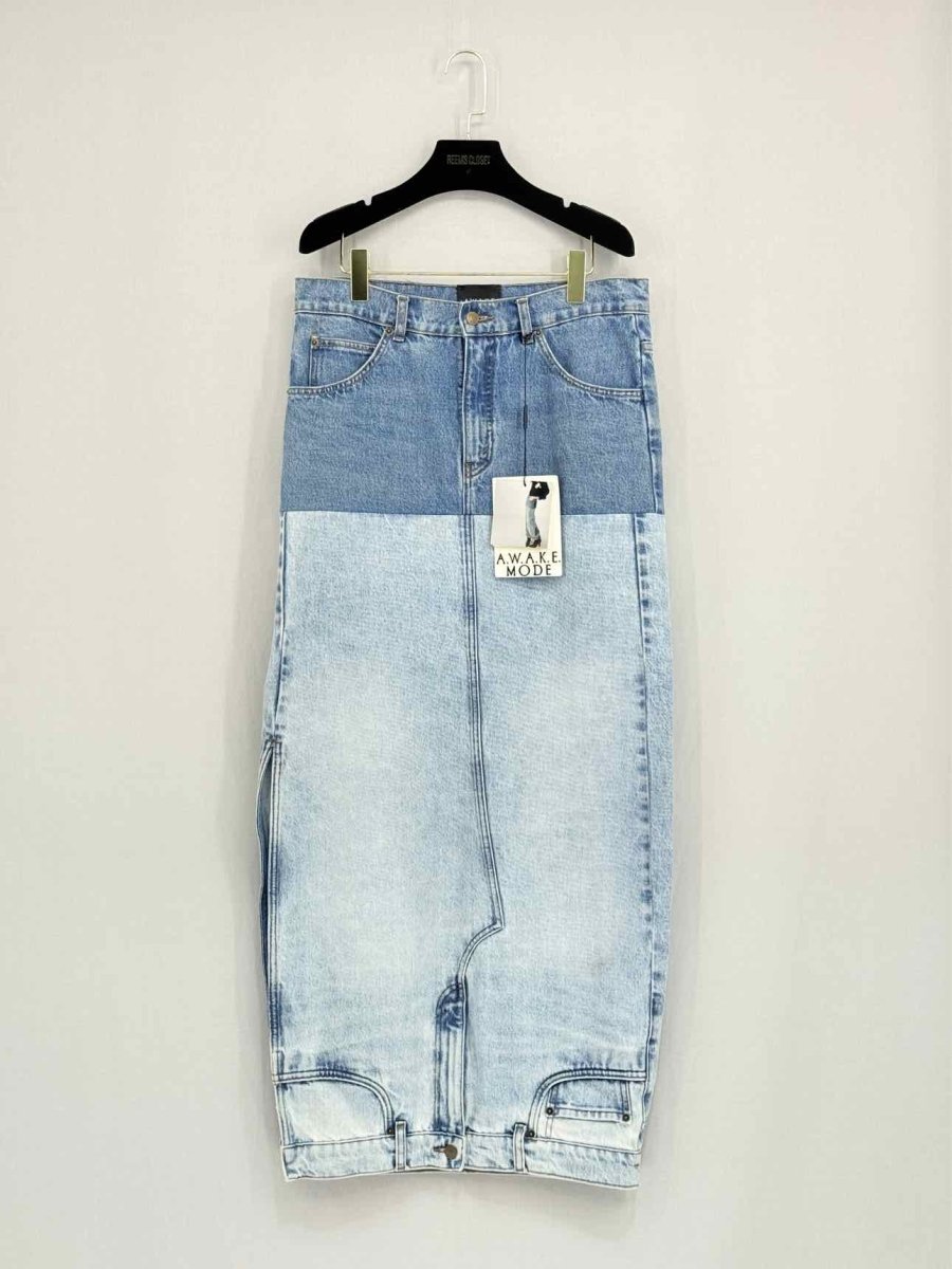 Pre - loved A.W.A.K.E MODE Mirror Effect Blue Size US 2 Long Skirt at Reems Closet