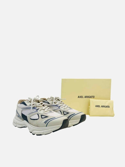 Pre - loved AXEL ARIGATO Marathon Runner White & Navy Blue Sneakers at Reems Closet